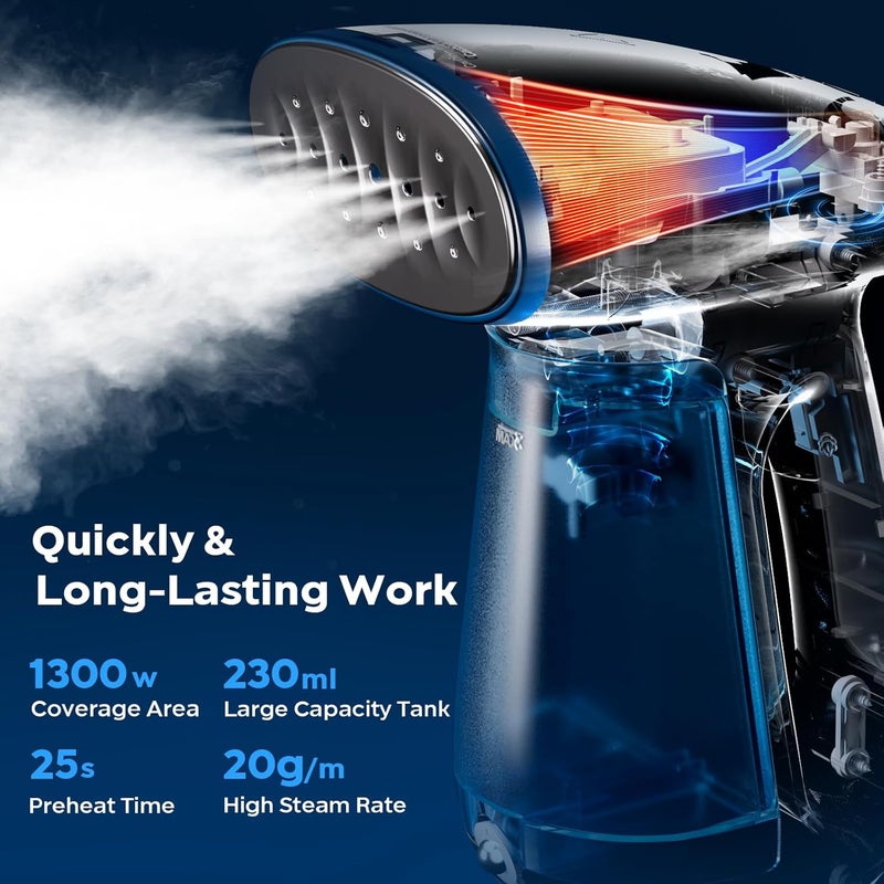 Bear Steamer for Clothes, 1300W Powerful Fast-Heating Handheld Garment and Clothes Steamer with Large 230ml Tank, Auto-Off Safety, Includes Brush, Perfect for Home and Travel Wrinkle Removal - Image 2